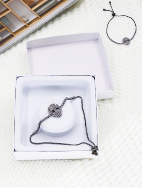 Adjustable Rhinestone Stretch Bracelet W/ Skull with Gift Box